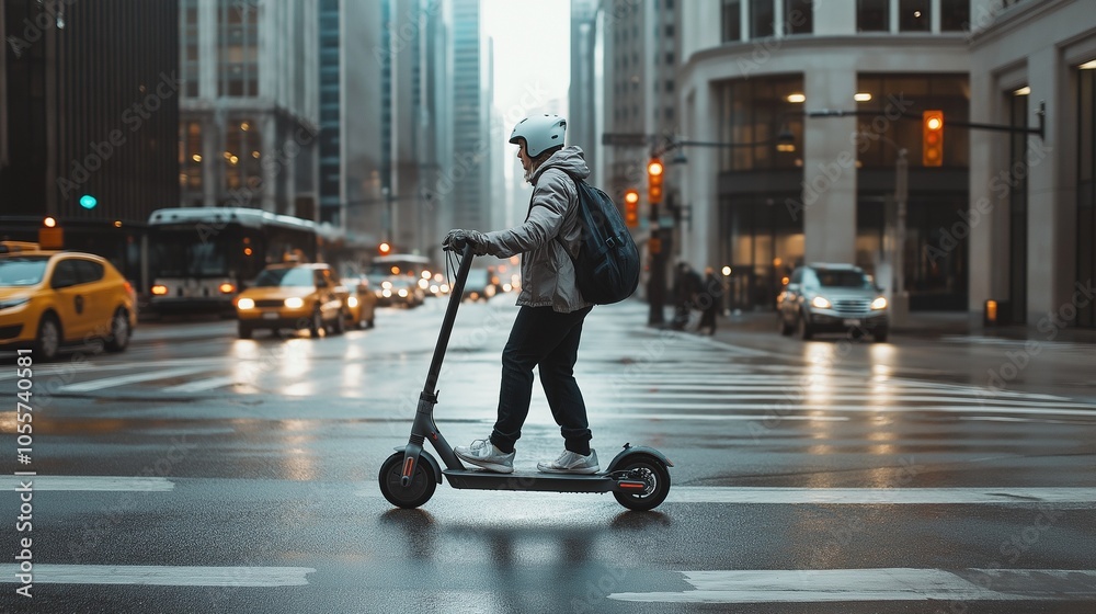 Obraz premium Young person riding an electric scooter
