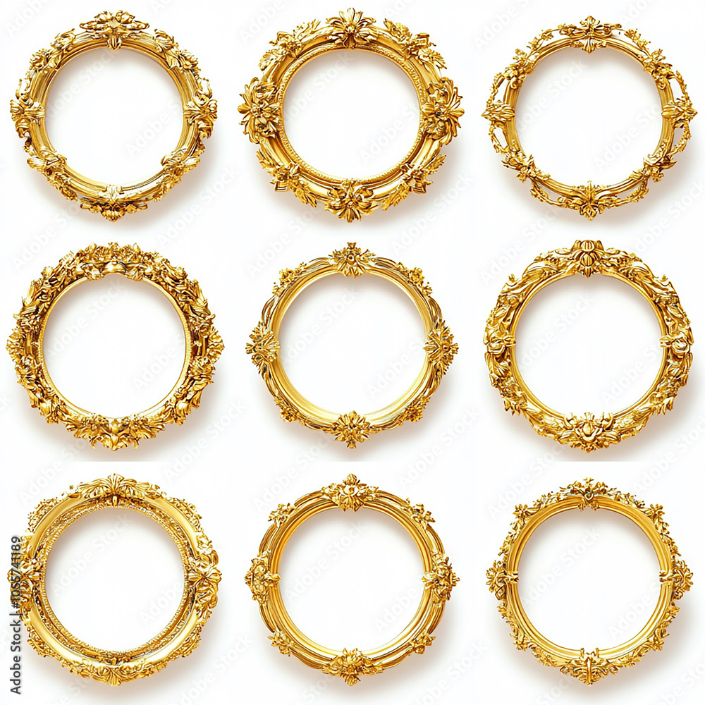 custom made wallpaper toronto digitalcircle and flower shaped gold vintage luxury frames set on white background