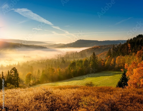 The beautiful autumn forests and sea of clouds sunrise of Singanense of China.