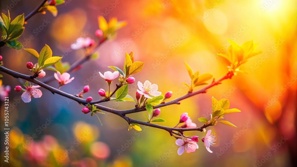 Obraz premium Blurred Spring Background with Blossoming Twig for Product Photography