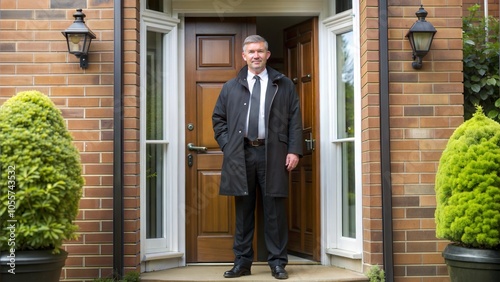 Male Bailiff Standing At House EntranceMale Bailiff Standing At House Entrance