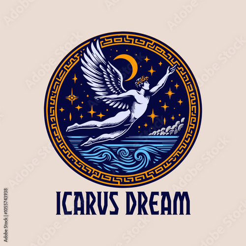 Icarus flying over the sea vector illustration
