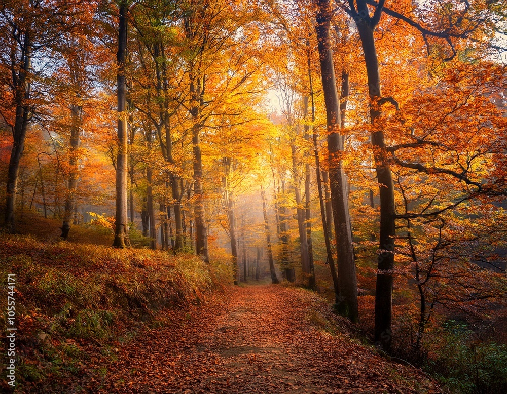 Fototapeta premium Beautiful view of the forest on a sunny day. Autumn landscape. Carpathians. Ukraine, Europe