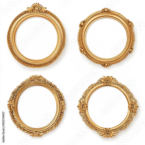 circle and flower shaped gold vintage luxury frames set on white background