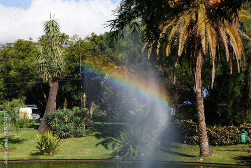 Obraz na płótnie rainbow in the fountain in the Santa Catarina Park in Funchal (Madeira, Portugal) w salonie