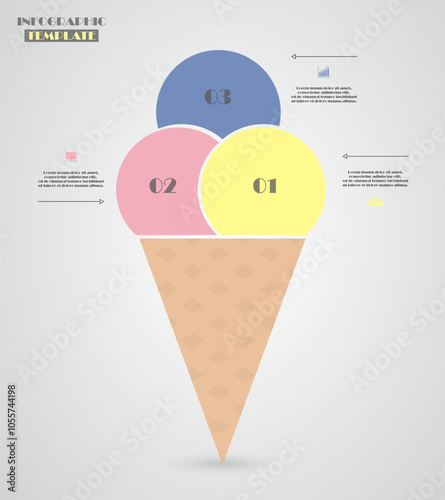 Step by step infographic template with 3 steps, options, parts or processes. Ice cream concept.