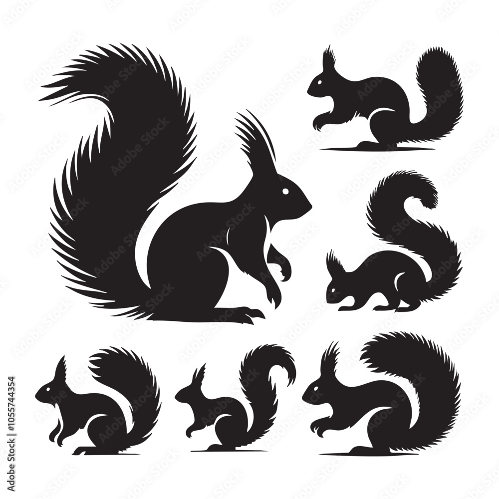 Set of squirrel silhouette on white background Set of squirrel silhouette on white background