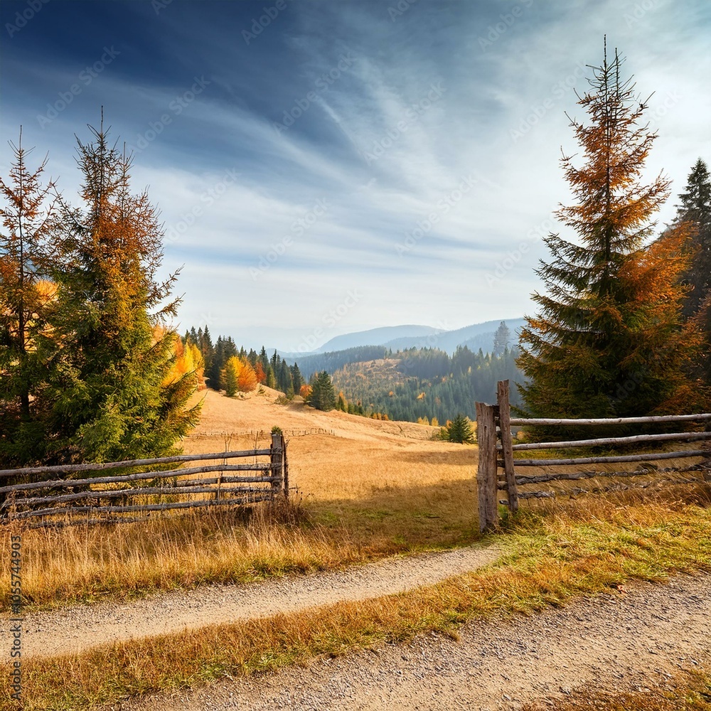 Obraz premium country road through grassy rural hillside. lovely springtime scenery in mountainous area