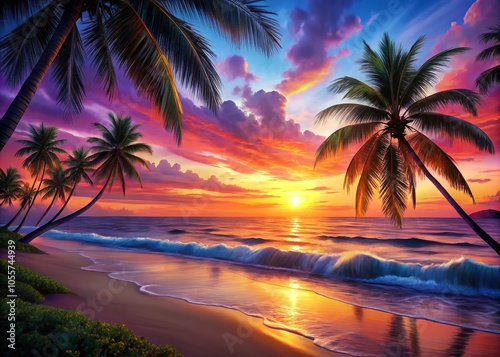 Breathtaking Multicolored Sunset Over Serene Beach Landscape for Tranquil Nature Lovers