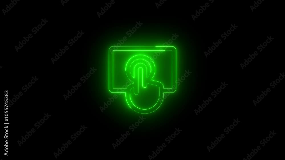 Neon touchscreen icon glowing black background animation Neon touchscreen icon glowing black background animation