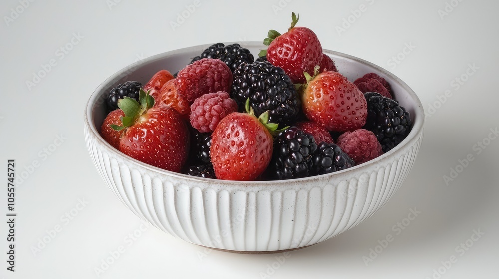 Bowl of Mixed Berries on a Serene Background Bowl of Mixed Berries on a Serene Background
