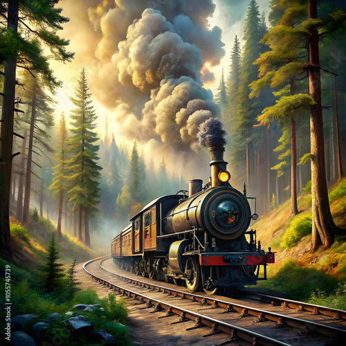 steam train chugs through forest a nostalgic journ photo