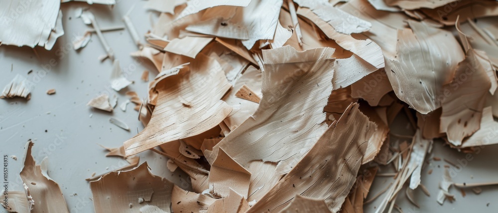 Rustic wood shavings scatter over a surface, contrasting raw craftsmanship with organic beauty. Rustic wood shavings scatter over a surface, contrasting raw craftsmanship with organic beauty.