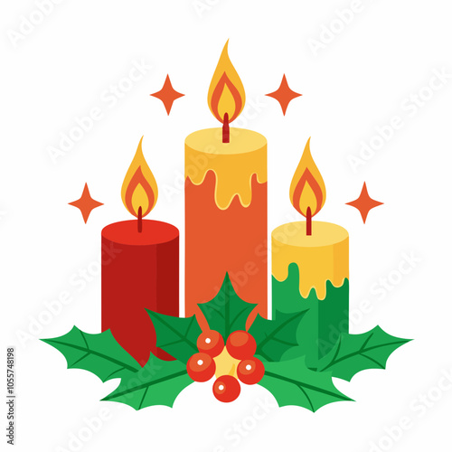 Christmas candles vector illustration on white background