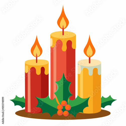 Christmas candles vector illustration on white background