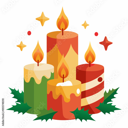 Christmas candles vector illustration on white background