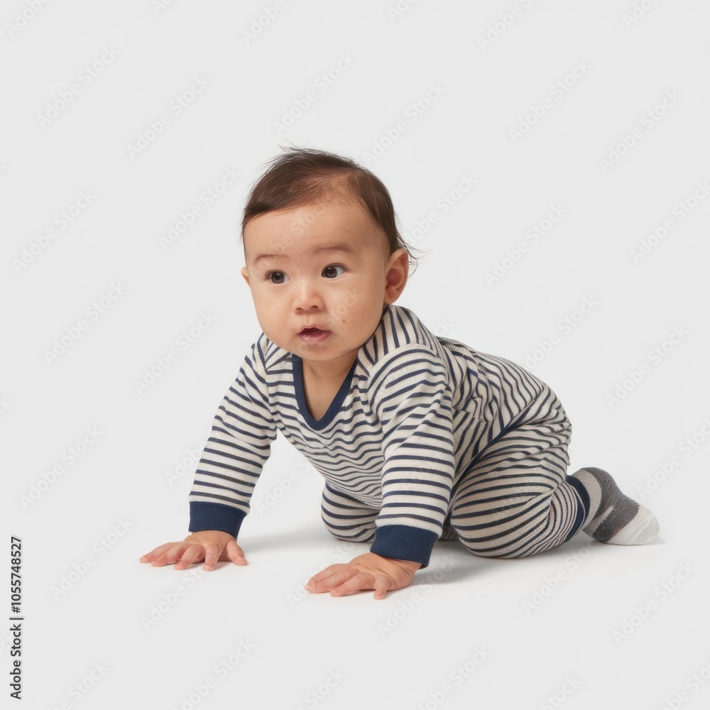 cute asian baby sitting on the floor isolated on white background cute asian baby sitting on the floor isolated on white background