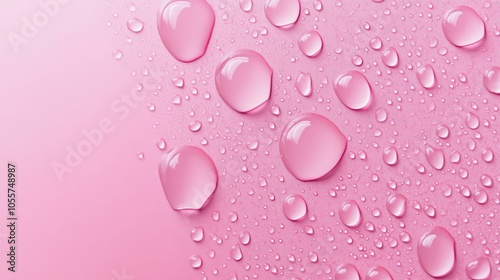 Circular water droplets on a pink background Space for text Aerial perspective