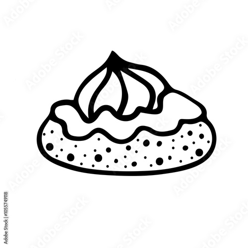 A pastry outline illustration, a sweet food hand-drawn icon,  a cake doodle in black and white