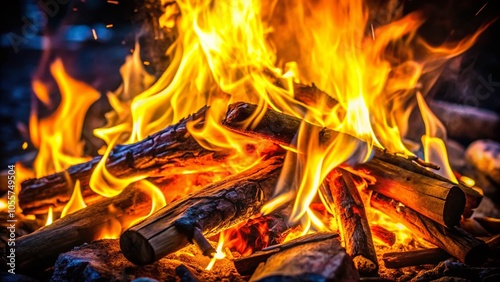 Captivating Close-Up of Slow Motion Burning Fire Flames at Night - Bonfire, Fireplace, Campfire, BBQ for Cozy