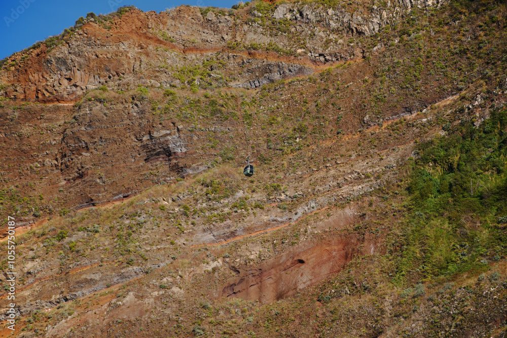 Teleférico das Achadas da Cruz, cable car which connects the Achadas da Cruz area and the Fajã da Quebrada Nova (Madeira, Portugal)