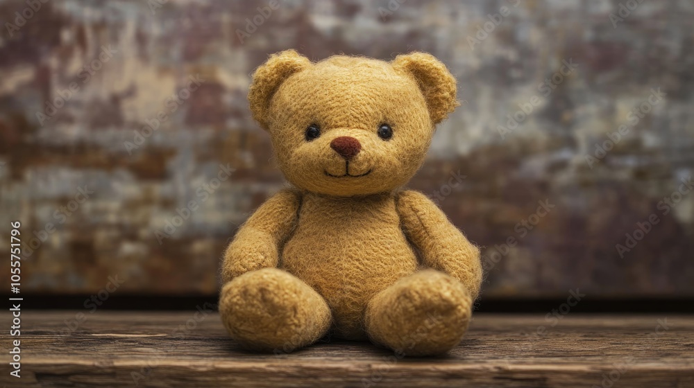 Obraz premium Stuffed teddy bear displayed on a wooden surface