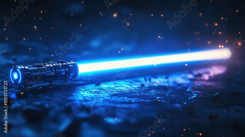 Glowing blue lightsaber weapon with a neon laser effect photo