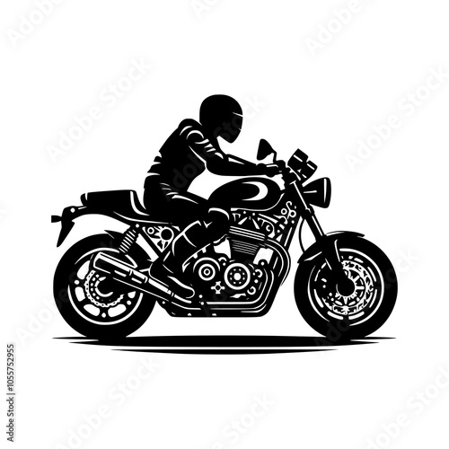 Vintage Black and White Motorcycle Silhouette Illustration. Black and White Motorcycle.