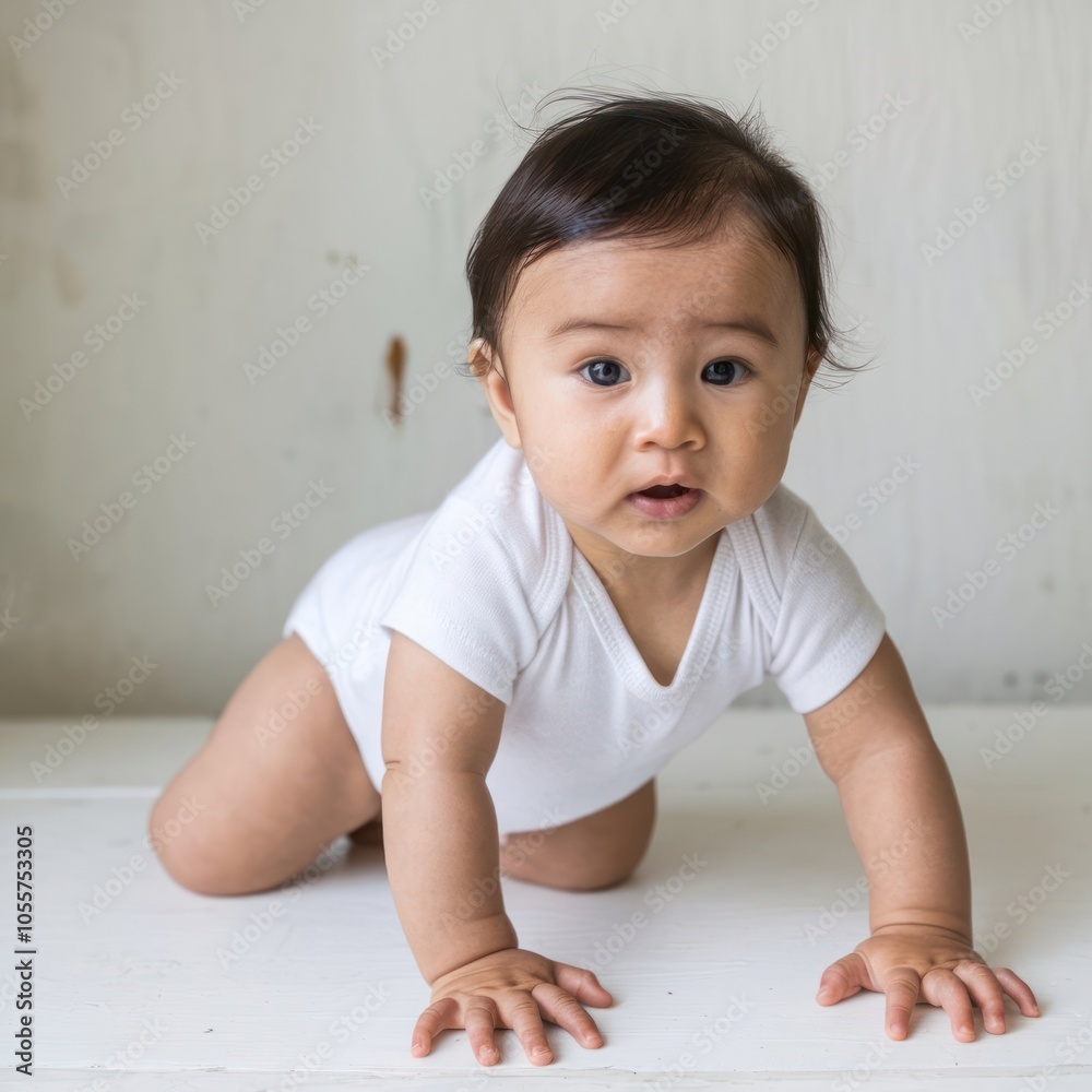 cute asian baby sitting on the floor isolated on white background cute asian baby sitting on the floor isolated on white background