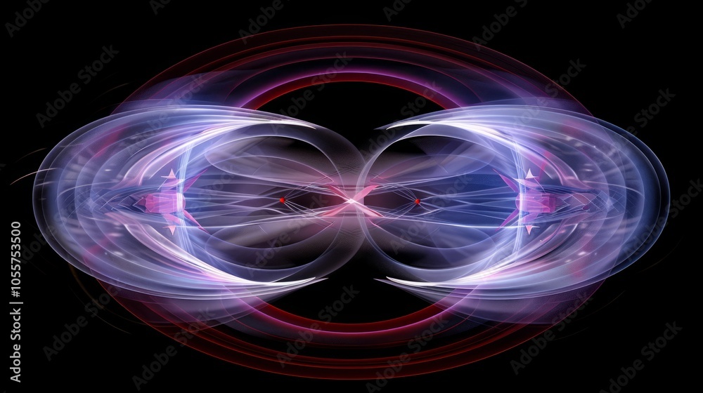 The abstract visual representation of the magnetic field is full of imagination, spreading out these luminous lines as a perfect loop center point around the central object The abstract visual representation of the magnetic field is full of imagination, spreading out these luminous lines as a perfect loop center point around the central object