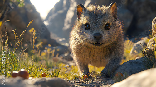 Illustrating the Natural Diet and Ecosystem Role of Rock Hyraxes Amidst the Unique Rocky Terrains of Africa photo