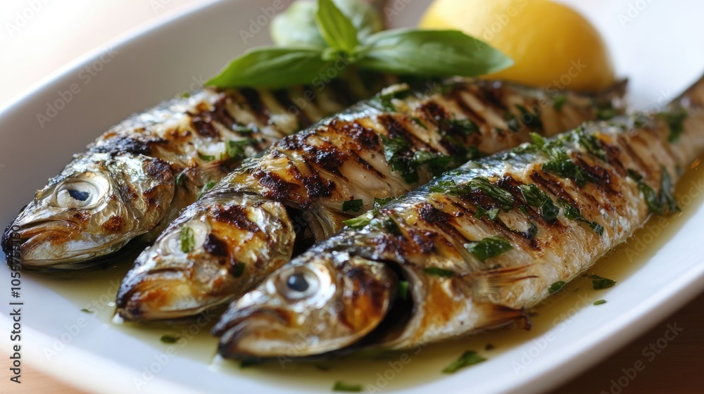 Grilled sardines with basil and lemons Grilled sardines with basil and lemons