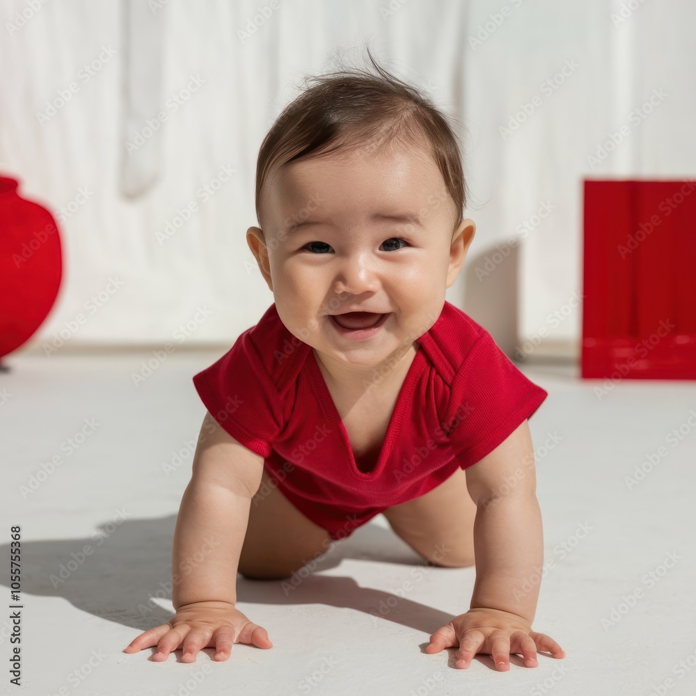 cute asian baby sitting on the floor isolated on white background cute asian baby sitting on the floor isolated on white background