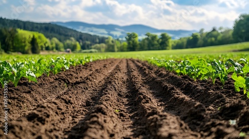 Freshly Tilled Soil Ready for Planting in Lush Green Countryside