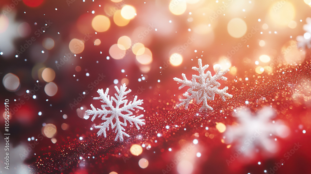 Sparkling Snowflakes on a Festive Red Background Sparkling Snowflakes on a Festive Red Background