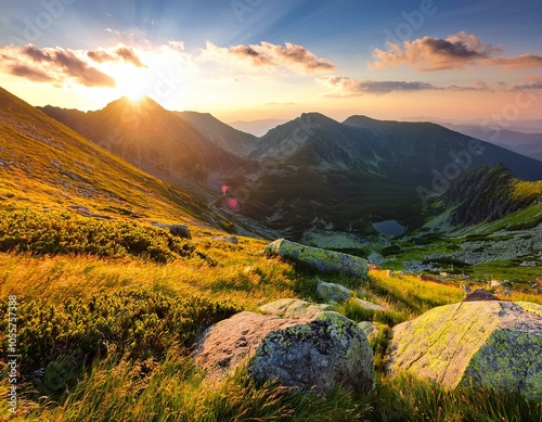 Poland, Tatra Mountains, Zakopane - Swinica, Krotka, Krywan peaks, Cicha Dolina and Walentkowa Dolina Valleys with High Tatra mountain range panorama in background photo