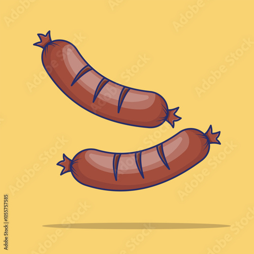 Two Pieces Sausage Grilled Vector illustration, Vector Icon, Food Meats Icon, Illustration Foods