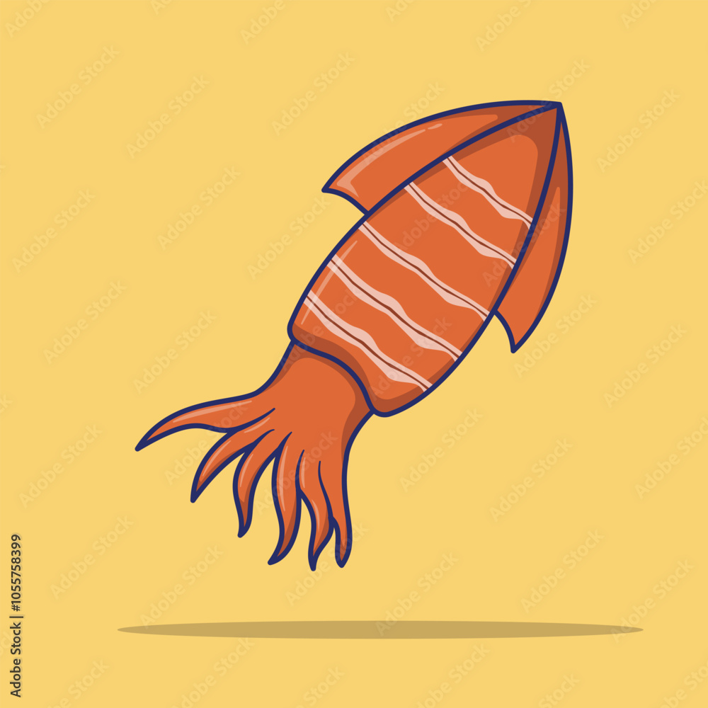 Squid Grilled BBQ Foods, Vector, Illustration, Food Icon Isolated, Seafood Vector, Seafood Icon Illustration, Flat Icon Seafood