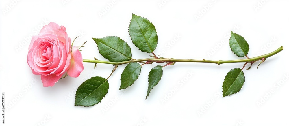 Naklejka premium Pink Rose And Leaves Isolated On A White Background