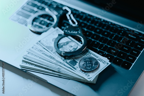 Obraz na płótnie Internet crime, cryptocurrency trafficking, tax evasion, illegal business w salonie