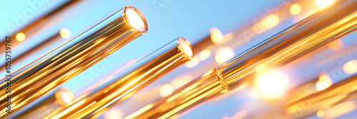 3D abstract curve line pipe bamboo plant forest with glitter metal, gold and silver beautiful glossy metallic virtual space cosmetic shiny web technology background