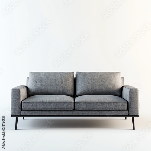 Stylish gray sofa with modern design, perfect for contemporary living spaces, on white isolated background.