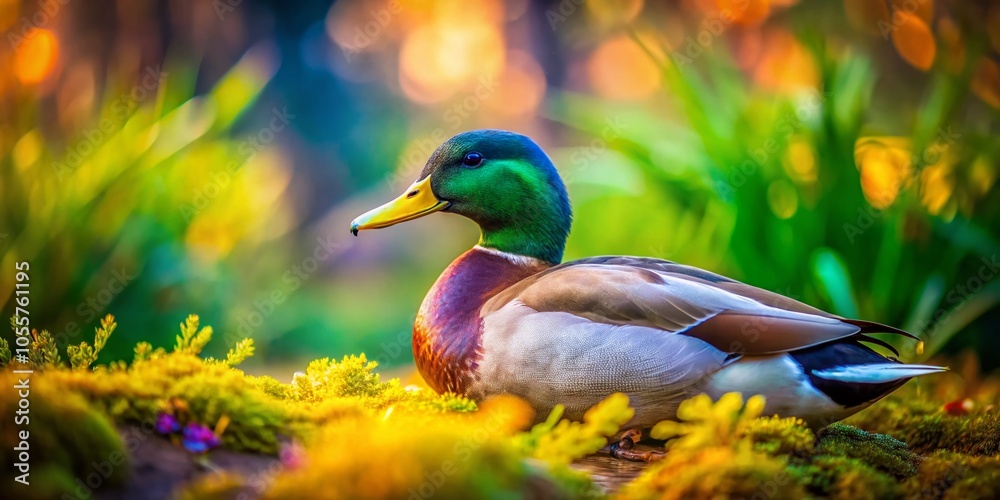 Obraz premium Close-Up of a Mallard Duck in Nature with Tilt-Shift Photography for Stunning Wildlife Imagery
