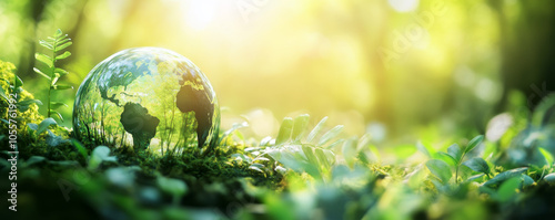Glass Globe with Growing Plants Reflecting Earth’s Fragile Ecosystem