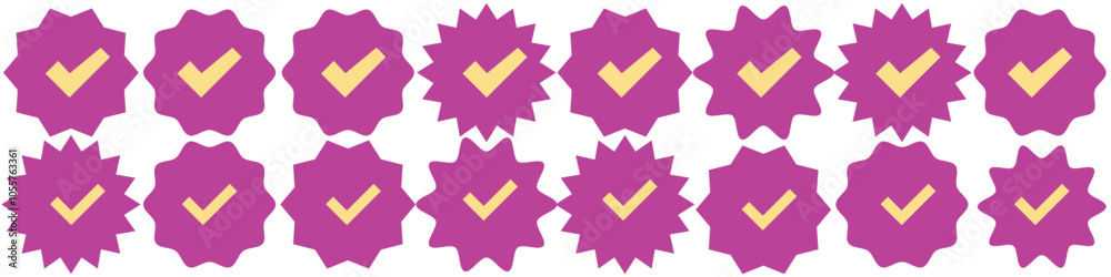 Set of Verified badge symbol collection. Profile verified badge. Guaranteed signs. Vector Illustration. Set of Verified badge symbol collection. Profile verified badge. Guaranteed signs. Vector Illustration.