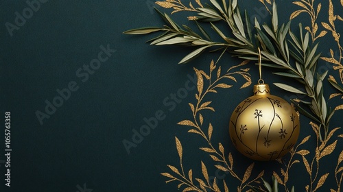 Luxury gold and black Christmas ornament featuring a gold olive branch set against a festive background for the holiday season