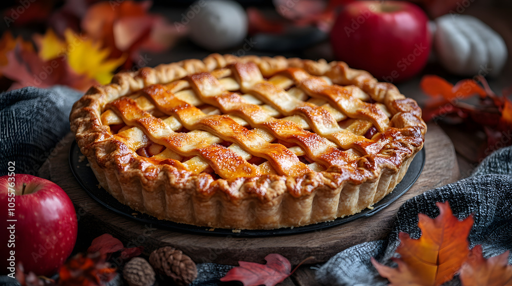A Vibrant Autumn Outdoor Picnic Spread Highlighting a Delicious Homemade Apple Pie Surrounded by Cozy Elements A Vibrant Autumn Outdoor Picnic Spread Highlighting a Delicious Homemade Apple Pie Surrounded by Cozy Elements