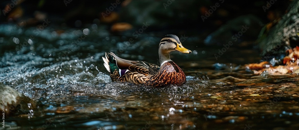 Domestic Duck Female Swims Over Dirty Neckar Water Domestic Duck Female Swims Over Dirty Neckar Water