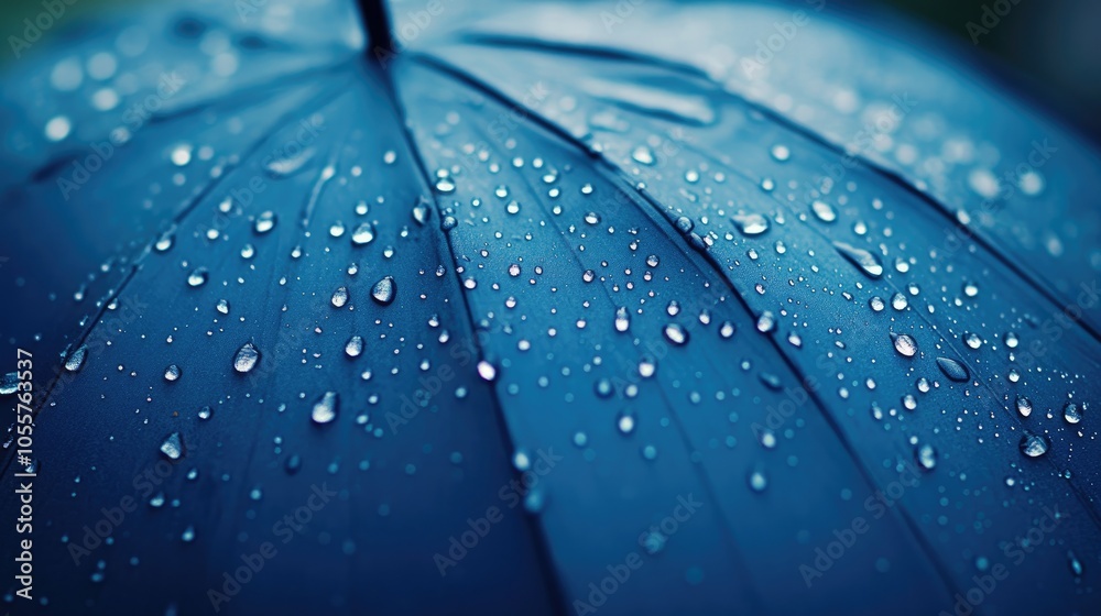 Naklejka premium Close up of a blue umbrella featuring raindrops