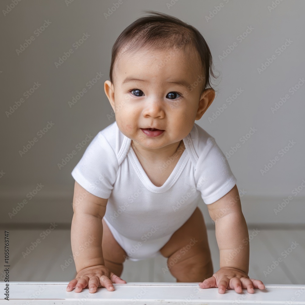 cute asian baby sitting on the floor isolated on white background cute asian baby sitting on the floor isolated on white background